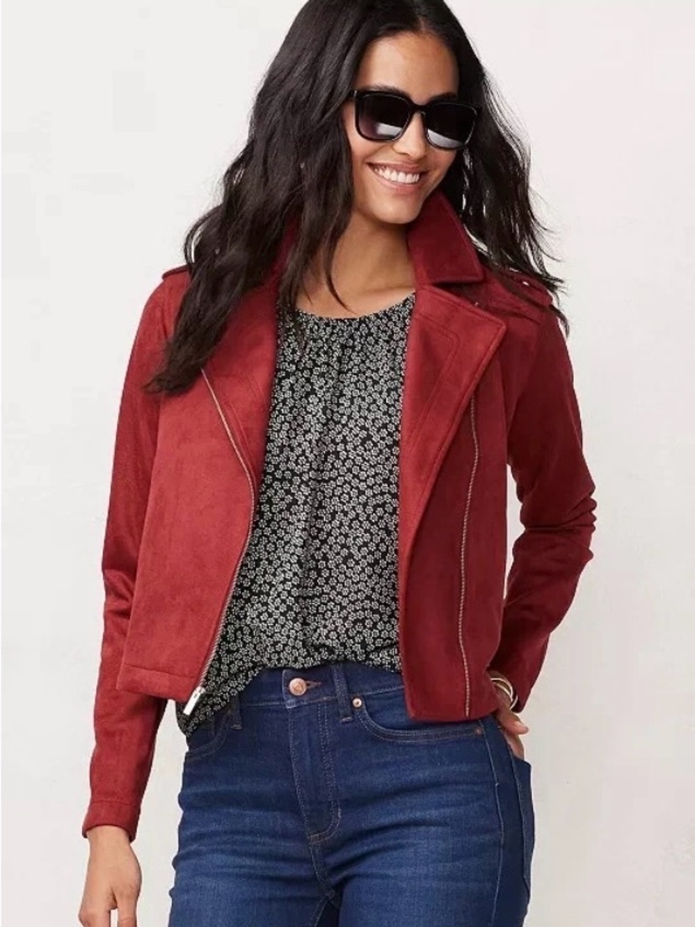 LC Lauren Conrad Crimson Suede-Effect Asymmetrical Zip Jacket